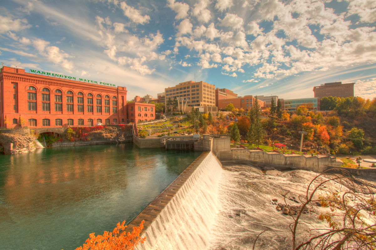 lower Spokane Falls and Washington Water Power building